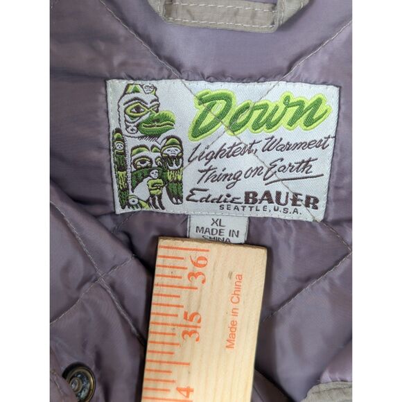 Eddie Bauer Quilted Goose Down Jacket Snap Button Brown Women's Size XL - Picture 13 of 16